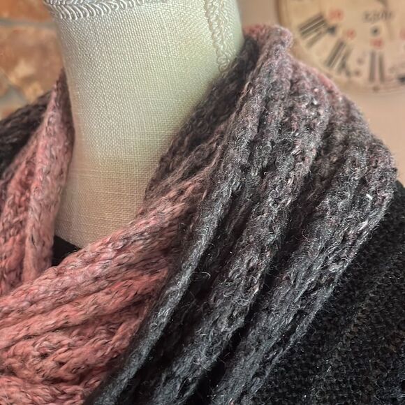 Black and Pink Ombre Knit Infinity Scarf One Size Fits Most - Picture 3 of 7